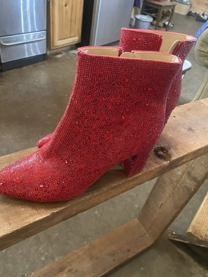 Betsy Johnson Women s Red Rhinestone Boots Size 11 Worn Once