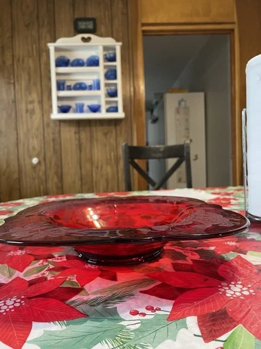 Paden City Orchid Red Ruby  Depression Glass Footed Server 12x12x2 In