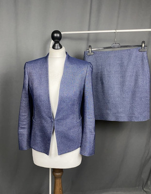 Akris Punto Damen blau Wolle 2 Stück Rock Anzug Größe US 6