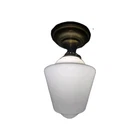 1920s Schoolhouse Milk Glass With Brass Fixture MCM Vintage