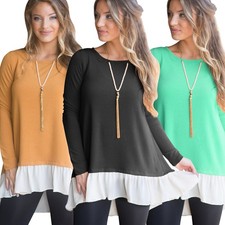 US Womens Winter Long Sleeve Loose Cotton Blend Casual T-Shirt Tunic Tops Blouse