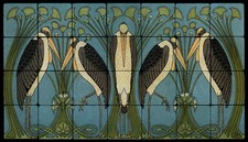 Art Nouveau Marabou Stone Marble Tile Mural B...