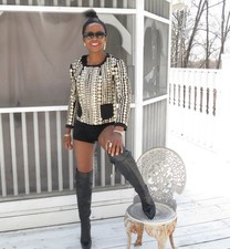 New Gryphon New York Women's Black Crop Matador Jacket Silver Studs Coins Xs 0-2