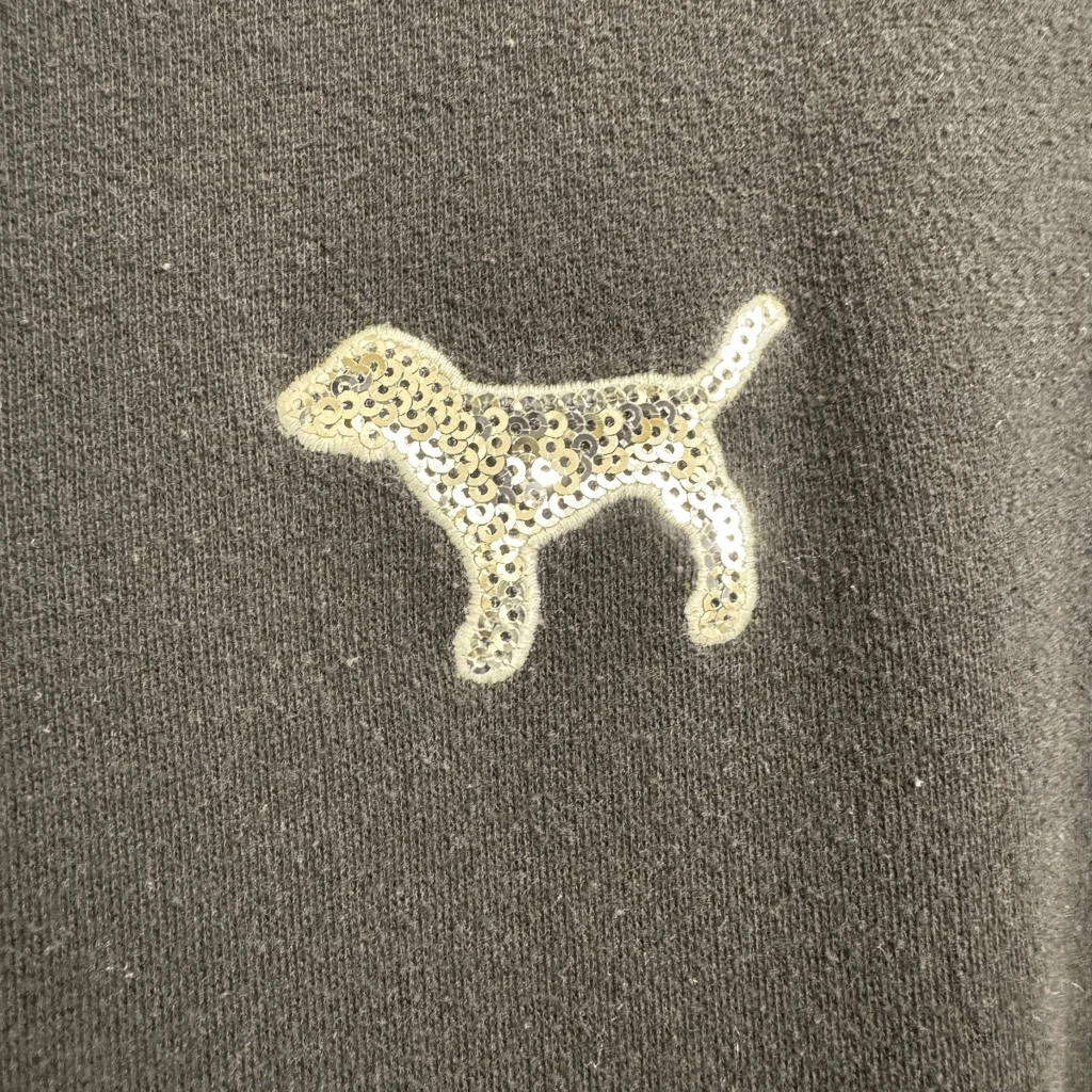 UNDERCOVER Felpa con cappuccio ROSA Y2K Victorias Secret nera argento cane paillettes Bling grande