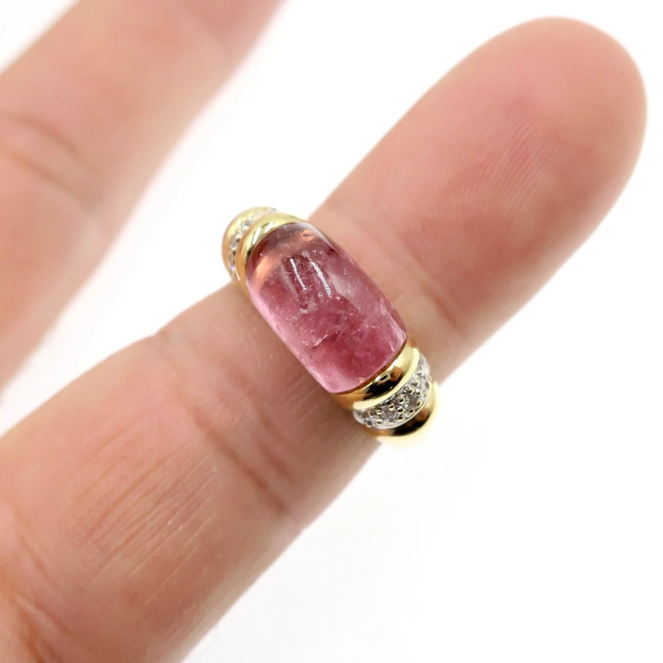 Fabulous 18k Solid Yellow Gold Natural Pink Tourmaline and Diamond Ring Size 6.5 - Image 2 of 4
