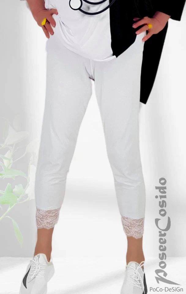 LAGENLOOK 7/8 Leggins Hose Spitze weiß XL-XXL-XXXL 42 44 46 48 50 52 54 56 58 - Bild 4 von 4