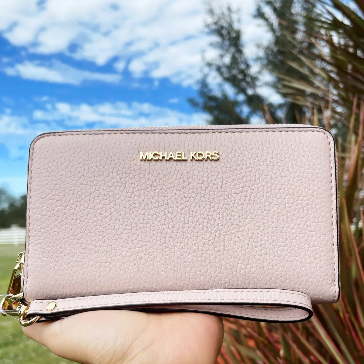 Michael Kors Jet Set Travel Large Phone Case Leather Wallet Wristlet Pink Blush
