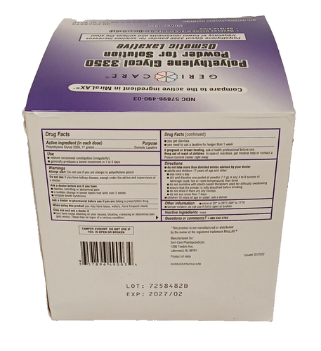 30PK Gericare Polyethylene Glycol 3350 Powder Osmotic Laxative Packets 0.5oz/17g - Picture 10 of 10