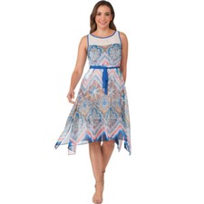 Amanda Lane by Robbie Bee Geometric Print Illusion Dress, Size 14, New with tags