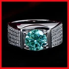 2.75 Ct Vivid Blue Round Moissanite Wedding Men's Ring Sterling Silver Size 9