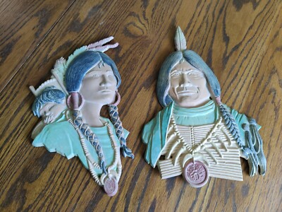 Sexton Native American Man And Woman - Aluminum Wall Hanging Decor - 1970s