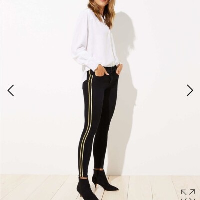 LOFT Modern Skinny Side Stripe Jeans Black Size