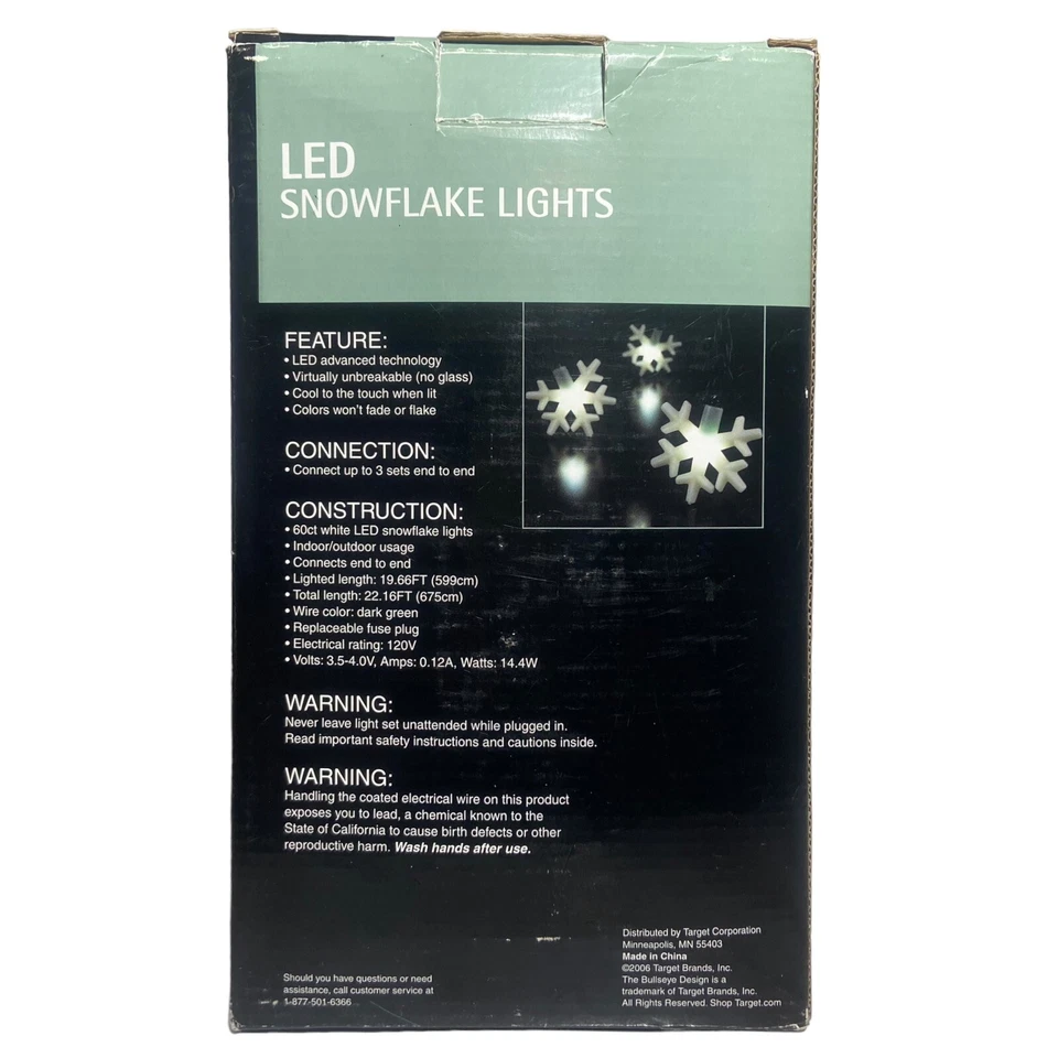 Christmas Snowflake String Lights 60 LED Indoor / Outdoor Length 22.16 FT 2006 - Image 4 of 4