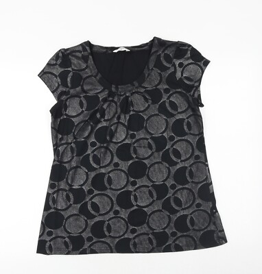 Editions Damen schwarz geometrisches Muster 100 % Baumwolle Basic T-Shirt Größe 10 Rundhalsausschnitt