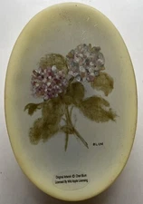 Cheri Blum Pedestal Soap Dish Hand Painted Hydrangea 2” Tall 4 1/4” by 6 1/2”