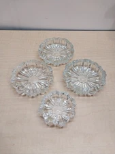 Vintage Mid Century Clear Glass Floral Ashtrays 3 x 4.25" Round 1 x 3.25 Nesting