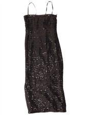VINTAGE Womens Sleeveless Sequin Bodycon Dress UK 10 Small Black Acetate AR09
