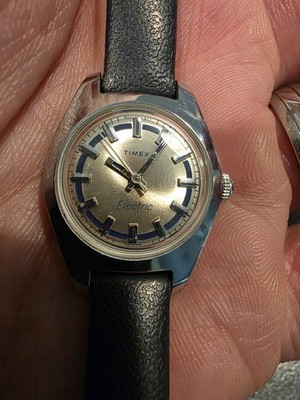 Vintage Timex Ladies Electric Watch - Silver Tone - Blue Accents- Not Running