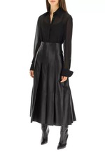 Women's Lambskin Leather Flare Skirt Long Maxi Black Lined Zipper Closure