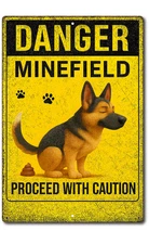 Funny Dog Poop Tin Sign – “Danger Minefield Proceed with Caution” Yard Plaque