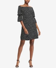 Lauren Ralph Lauren Polka-Dot Crepe Dress Black/Cream Size 6 $140