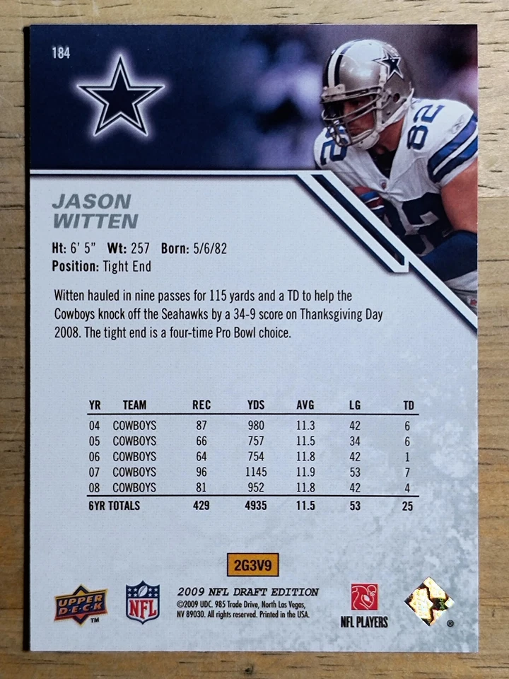 2009 Upper Deck Draft Edition #184 Jason Witten - Image 2 of 2