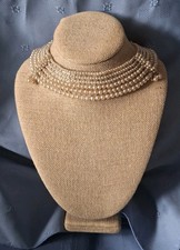 Vintage 1950s Pearl Collar Choker Necklace Satin Backing