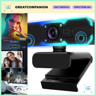 1080P 60FPS Streaming Webcam with Microphone & RGB Light, Autofocus for PC/Mac