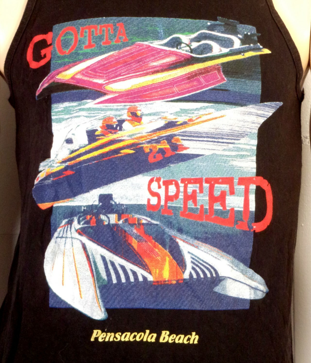 vintage 90s retro Pensacola Beach Tank Top T-Shirt Speed Boat Racing sz M