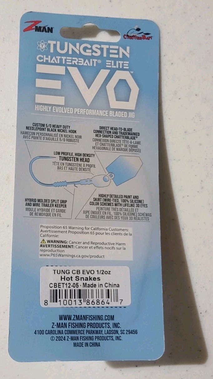 Z-Man Tungsten Chatterbait Elite EVO 1/2oz Hot Snakes - Image 2