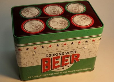 ''Cooking With Beer '' Unique Recipe File in Metal Box, Few Hundred Recipes, Gifty