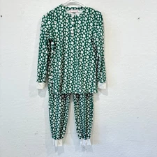SweetHoney Pajama Set Womens XS Green White Floral Loungewear Cozy