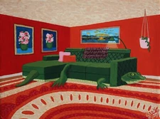Crocodile Couch Acrylic On Canvas 12 x 9 in. Original Surreal Painting