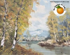 Vintage oil on canvas river landscape by Josef Fellner, Austrian