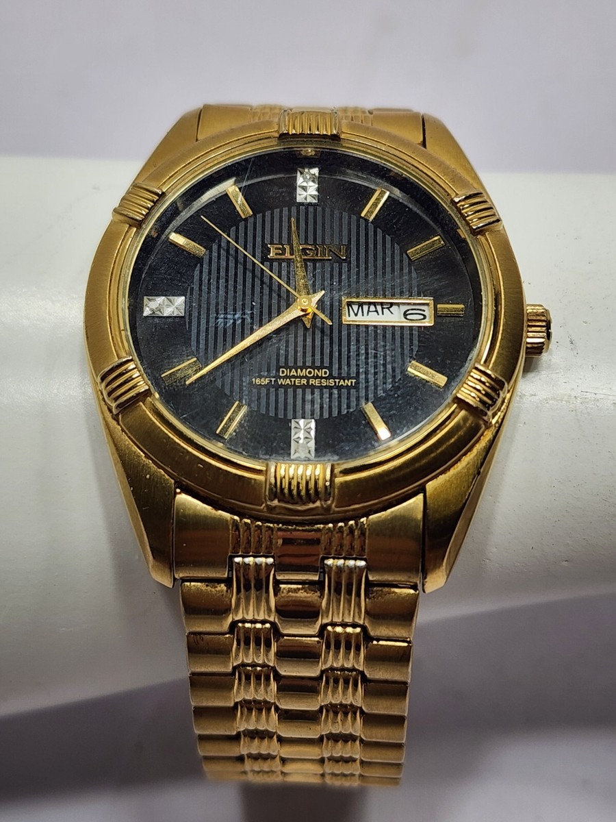 Elgin FG268N Men's Round Analog Diamond Indices Day Date