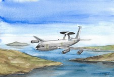 ORIGINAL AQUARELL - Boeing E-3 Sentry AWACS.