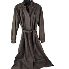 Original Loden Boiled Wool Long Trench Coat Jacket German Womens Winter Brown