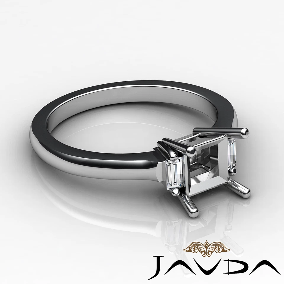 Baguette Princess Mount 3 Stone Diamond Engagement Ring 14k W Gold 0.15Ct Sz10.5 - Image 3 of 4