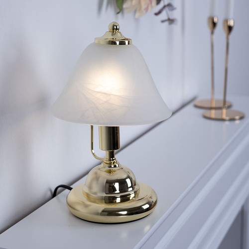 Tischlampe Antik Design Tischleuchte goldfarbig Alabaster Glas Lampe Messign - Bild 8 von 12
