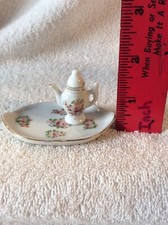 VTG Dollhouse Miniature Rose Teapot  Serving Tray Porcelain Occupied Japan
