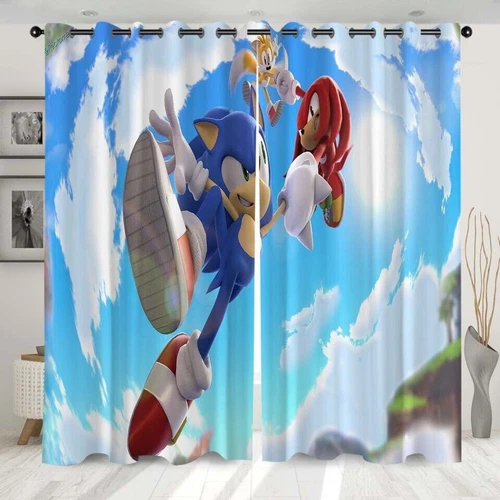 Kinder Sonic The Hedgehog 3D Dicke Verdunkelungsvorhänge Thermo Ring Top Ösen Geschenk - Bild 26 von 30