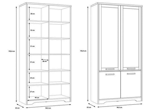 Vitrine JOADAKIS JDKV721 Wohnzimmerschrank 94x192x42cm Vitrinenschrank 4 Türen - Bild 4 von 7