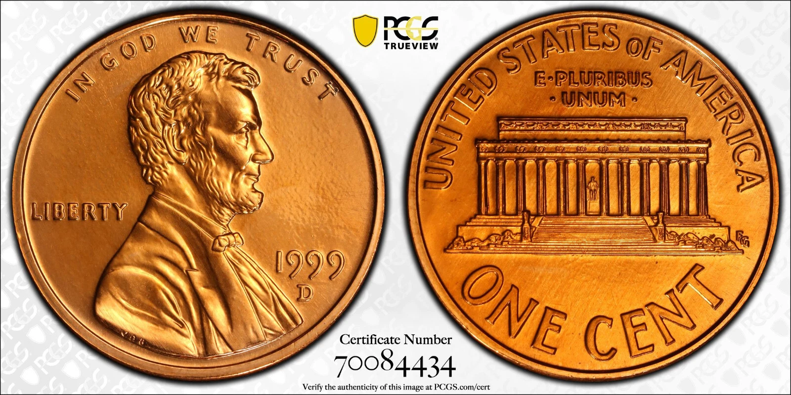 1999 D PCGS MS69RD PL Prooflike Lincoln Cent Pop 1/0 Finest Known Example