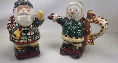 Vintage Sakura Debbie Mumm Woodland Santa Cream & Sugar Set Hand Painted W/Box