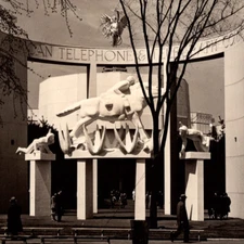 Vintage 1939 RPPC Entrance American Telephone Telegraph Building Postcard NYWF