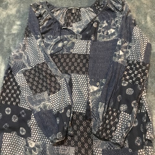 American Living Shirt Womens Large Blue White Floral Blouse Button Front Top