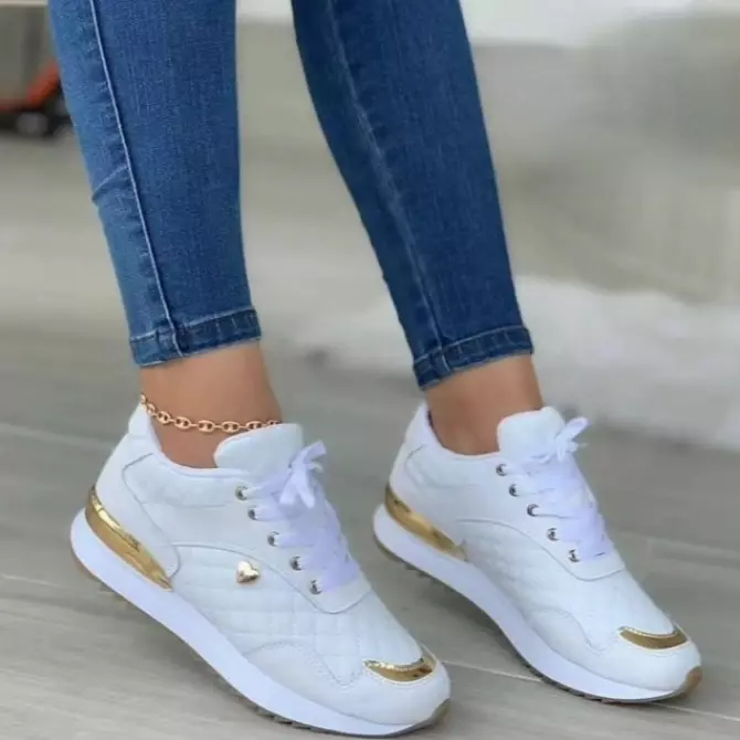 sneakers chaussure basket femme blanc or doré brillante tendance mode style  été