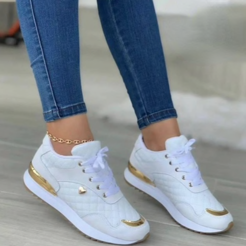 Women's White Gold Glossy Gold Fashion Summer Style Basketball Shoe Sneakers - Picture 1 of 9