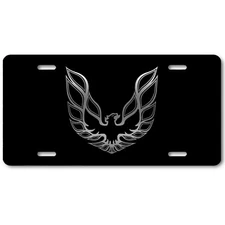 Silver on Black Eagle Pontiac Trans Am Firebird Art Aluminum License plate Tag