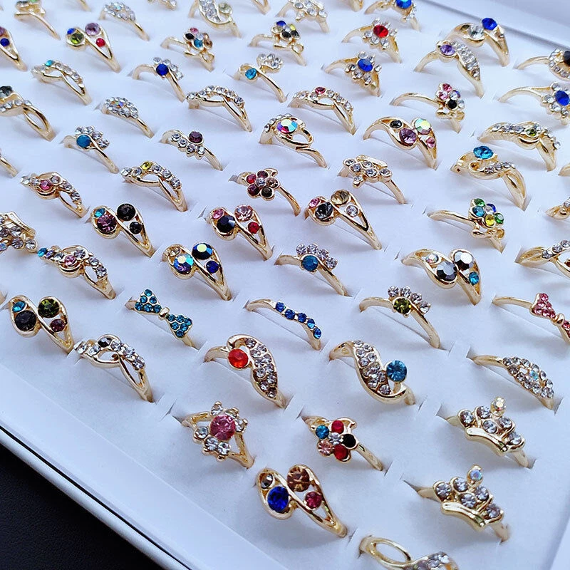 Lote de 5-50 piezas al por mayor de anillos mixtos de cristal colorido banda para dedos anillo joyería Foto 4 de 4